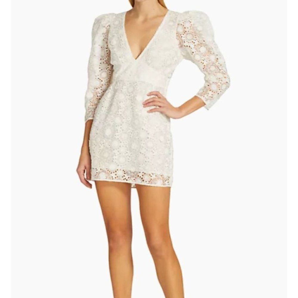 LoveShackFancy Womens Mini Faye Dress Bridal Guipure Sz 4 White 3/4 Sleeve NWT